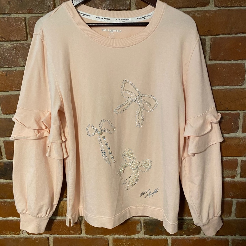 Karl Lagerfeld Light Pink Ruffle Long Sleeve sizeM